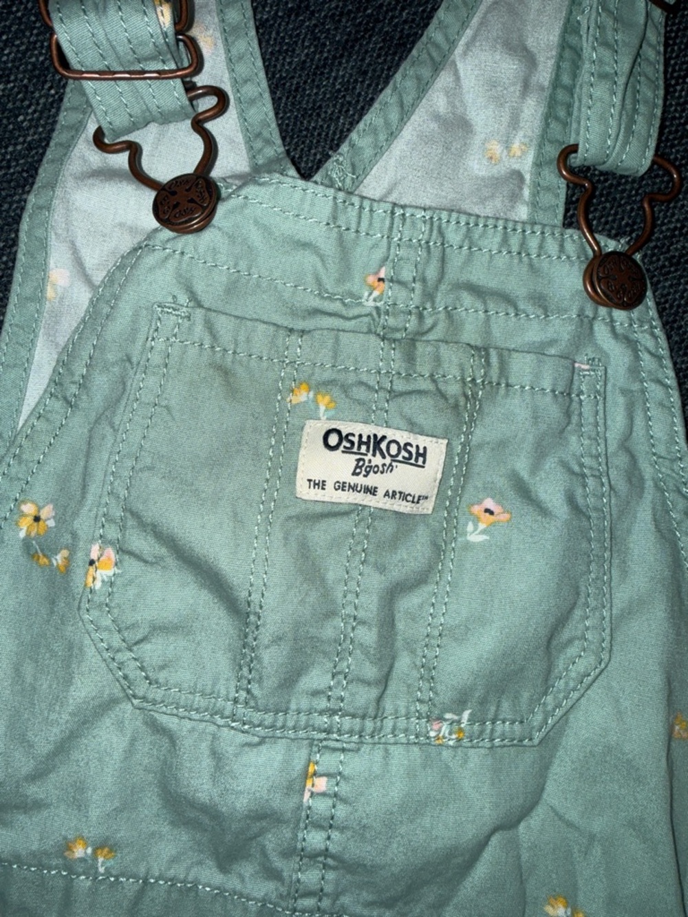 OshKosh B'gosh Mint Green Floral Shortalls - Picture 5 of 5